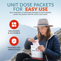 Epic Medical Supply pocket-sized packets with clear labels for travel convenience.