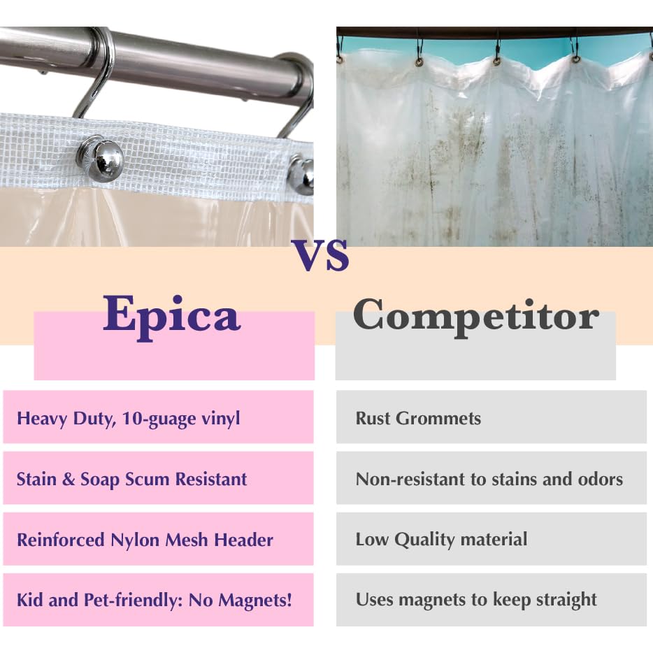 Epica shower curtain drapes well, reducing curtain movement and sag.