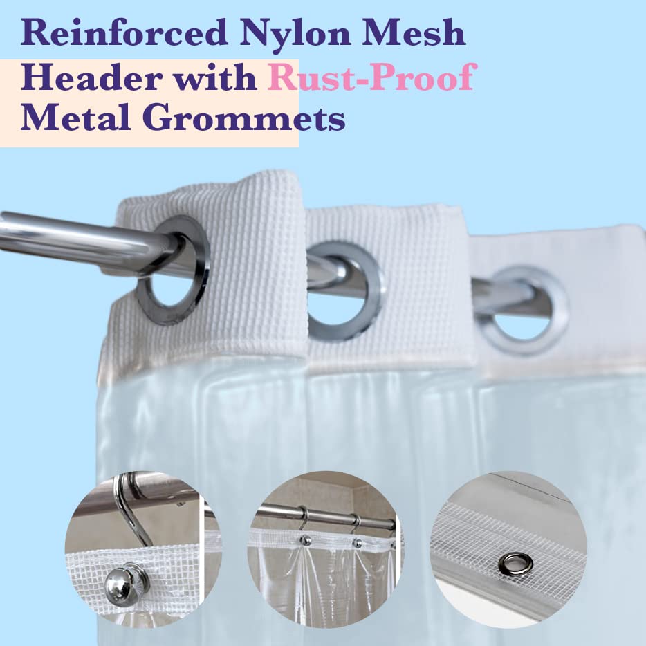 Epica shower curtain odor-resistant material helps maintain a fresh bathroom.