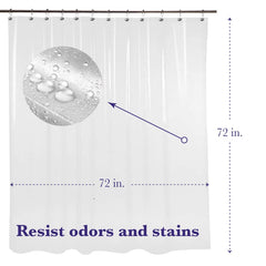 Epica shower curtain rust-proof grommets prevent rust and tear.