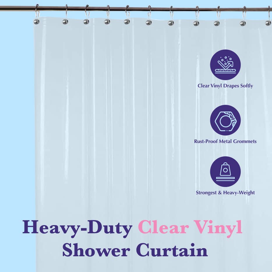 Epica shower curtain stain-resistant clear vinyl keeps your shower cleaner and easier to wipe.
