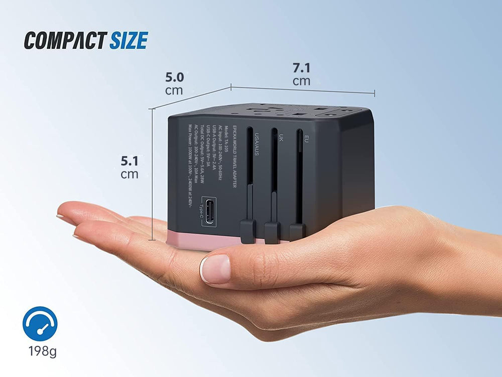 EPICKA compact travel adapter with USB-C and USB-A ports ready to travel