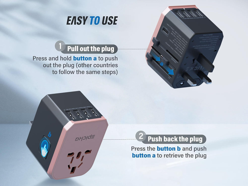 EPICKA 6-in-1 travel adapter on desk with rose gold finish