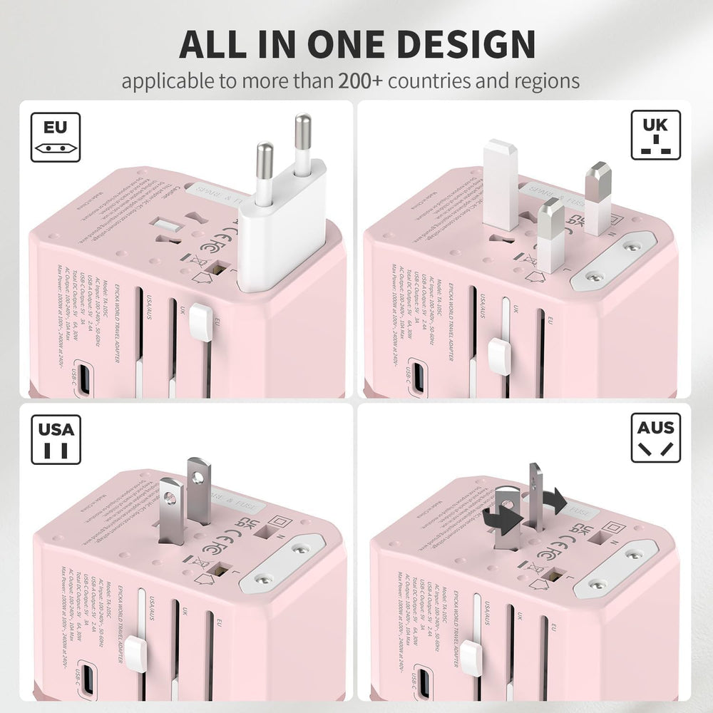 EPICKA TA-105C shows mixed plug types for US, EU, UK, and AU devices.