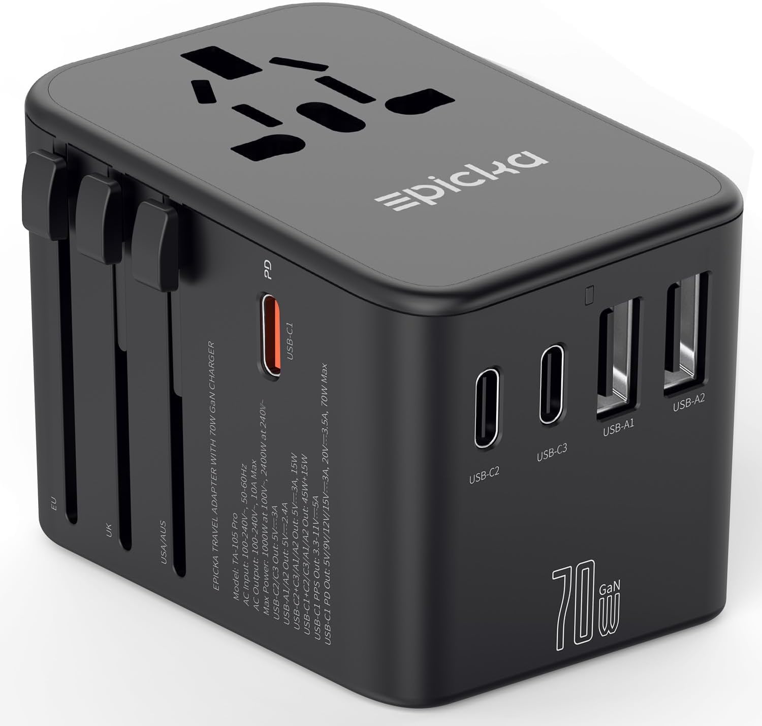 EPICKA TA-105 Pro front view showing compact travel-ready design.