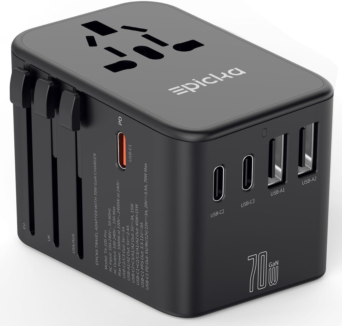 EPICKA TA-105 Pro front view showing compact travel-ready design.
