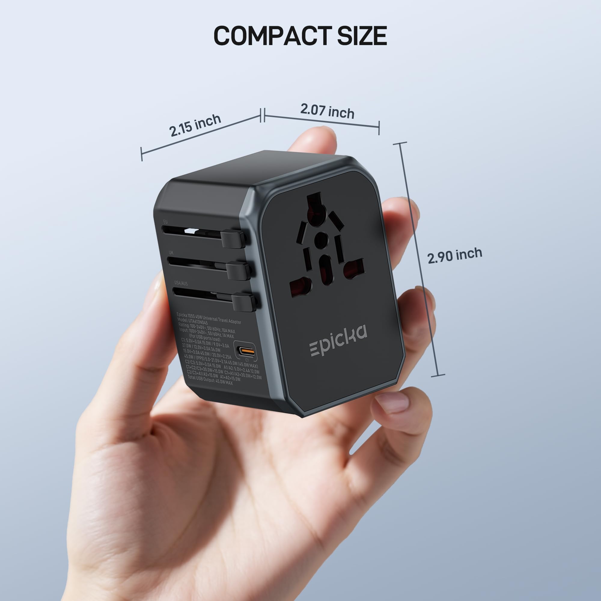EPICKA compact travel adapter in small form factor for on-the-go use
