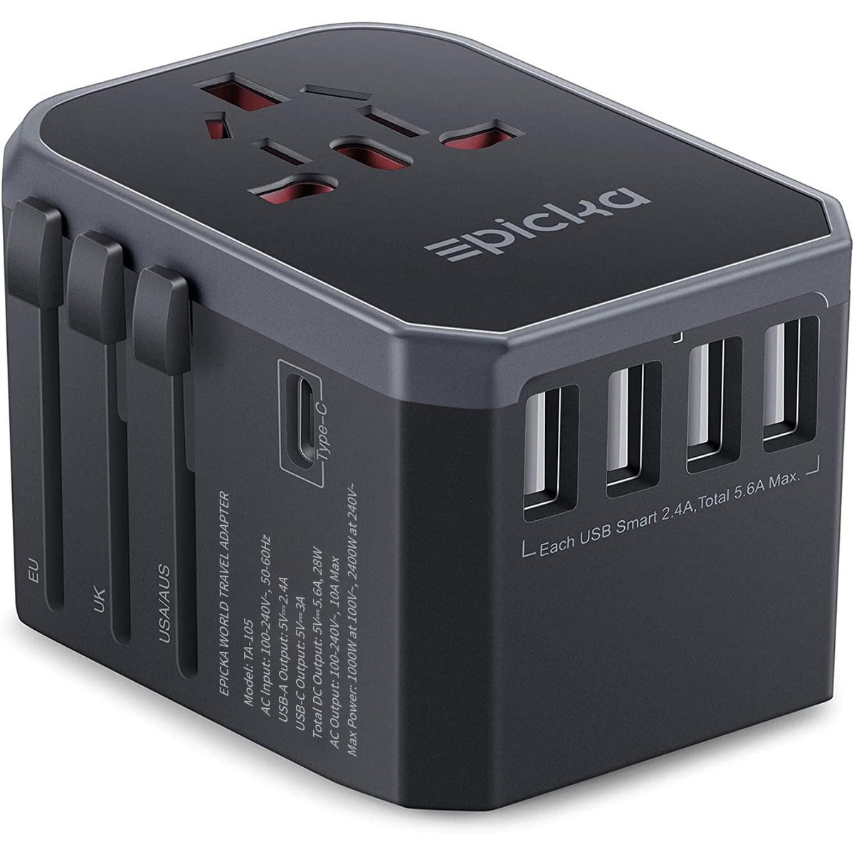 Epicka universal travel adapter front view for global trips