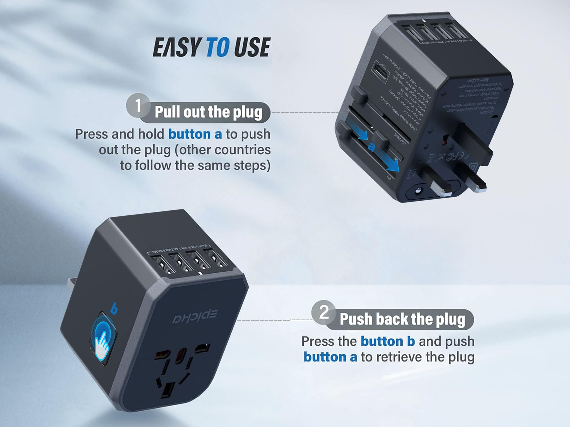 Epicka travel adapter four USB-A ports for multiple devices