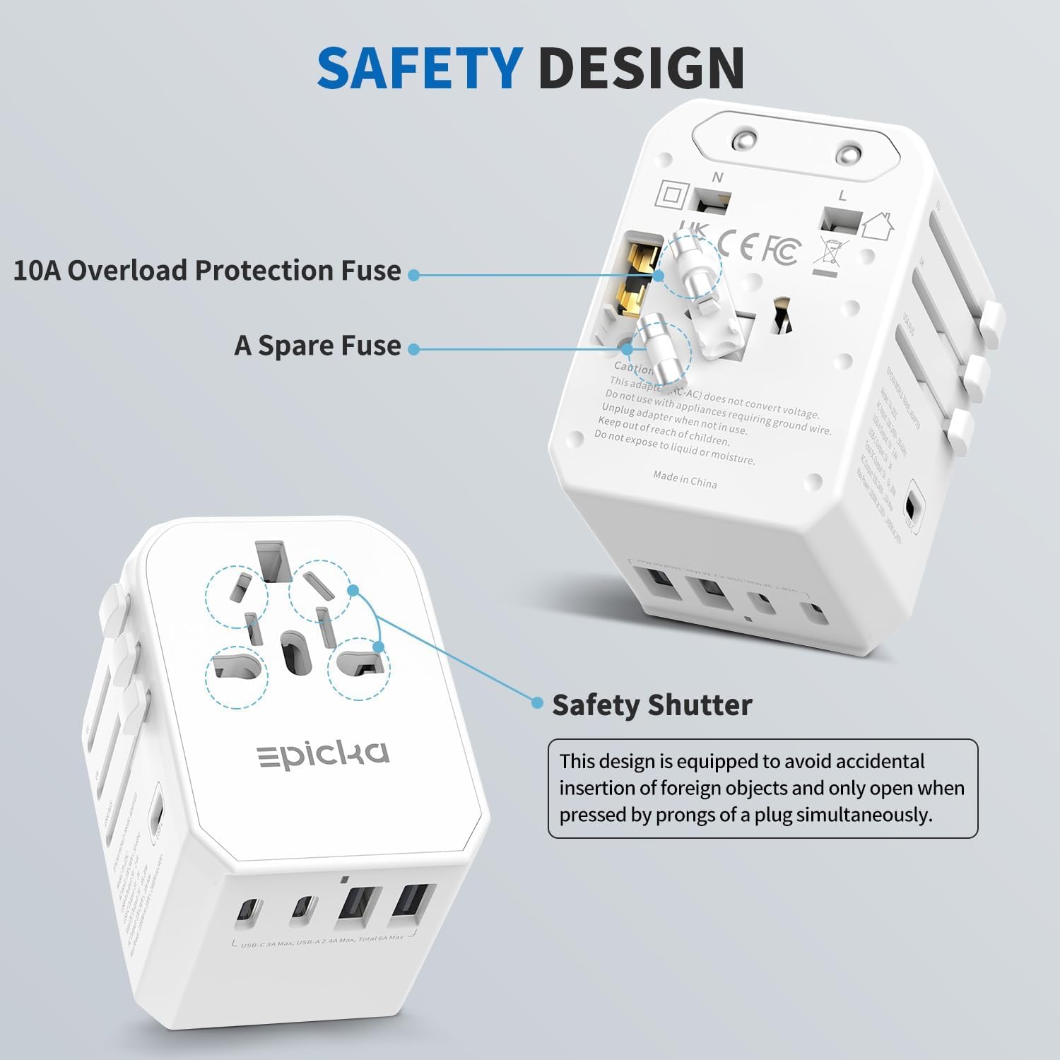 EPICKA safety fuse feature adds protection during travel