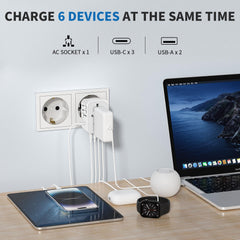 EPICKA adapter with 3 USB-C and 2 USB-A ports for multi-device charging