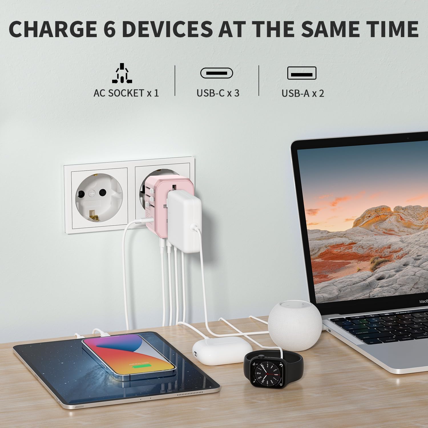EPICKA adapter with USB-C and USB-A ports for simultaneous charging.