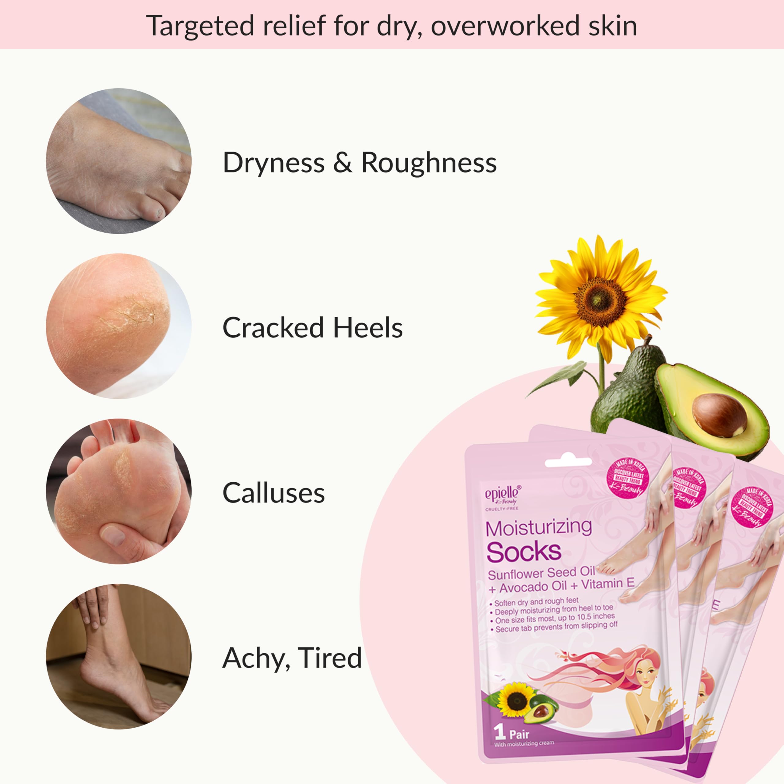Before and after Epielle foot mask application showing refreshed skin.