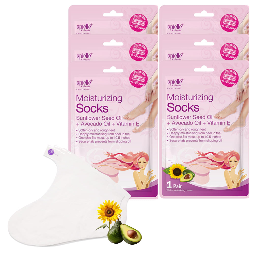 Epielle moisturizing foot mask six-pair set for at-home spa care.