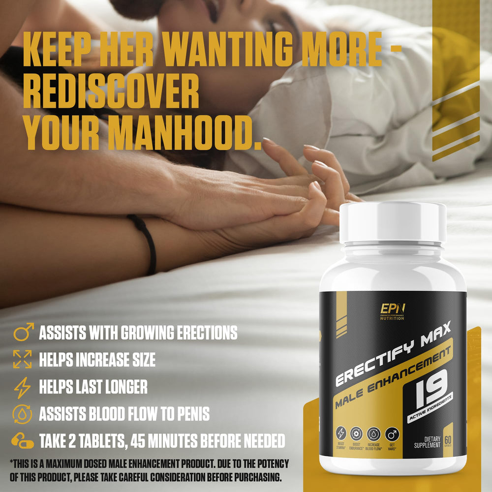 ERECTIFY MAX pills close-up from EPN Supplements, highlighting fast-acting support.