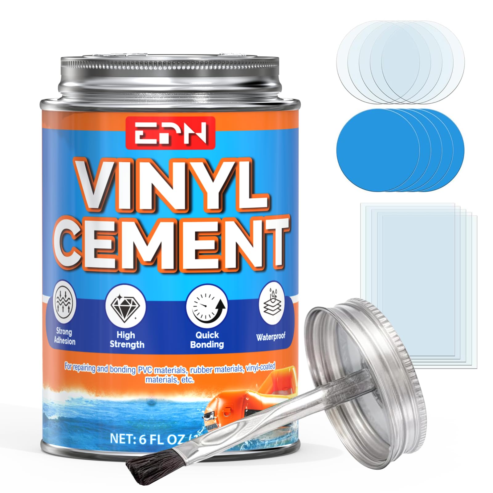 EPN Vinyl Cement bottle with precision brush for durable PVC repairs