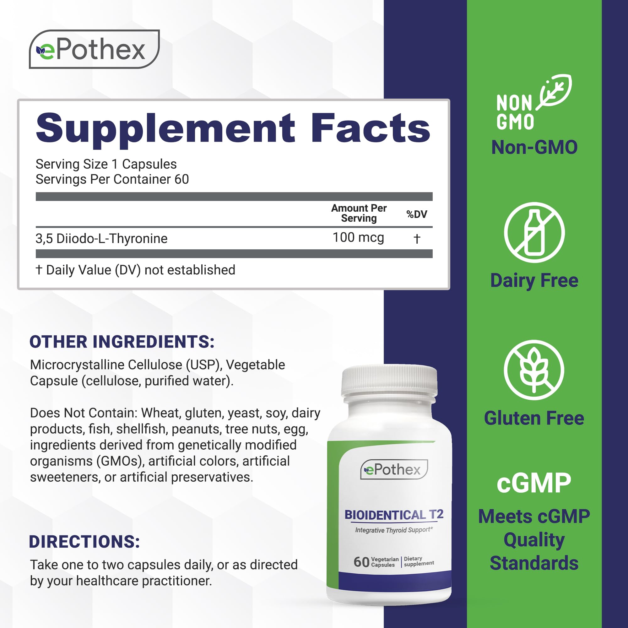EPOTHEX Bioidentical T2 capsules closeup highlights easy-to-take daily capsules.