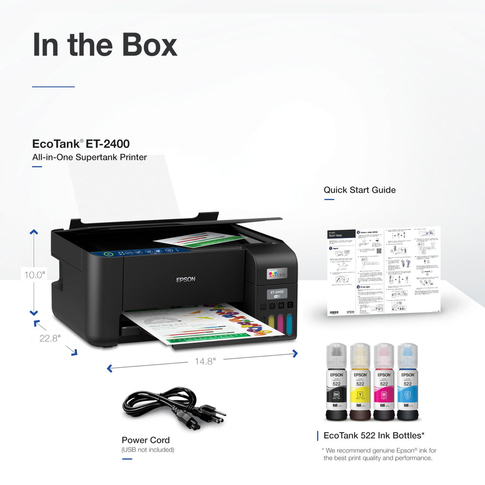 ET-2400 wireless setup screen suggests easy Smart Panel configuration.
