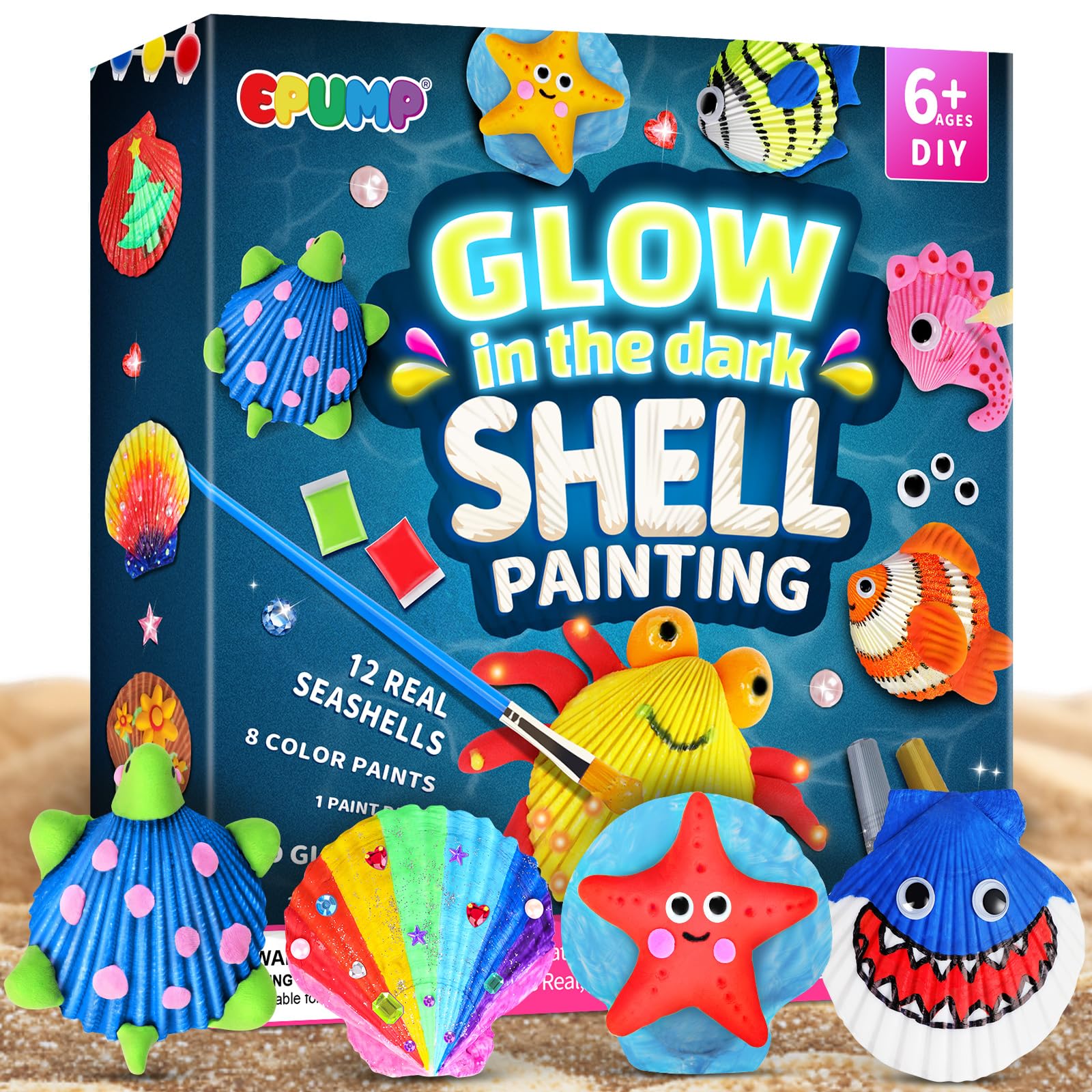EPUMP Sea Shell Painting Kit glow paints bathes shells in glow for night-time art