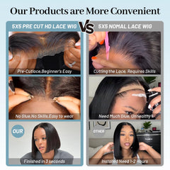 EQ DUOUPA Brazilian human hair bob wig suited for daily wear.