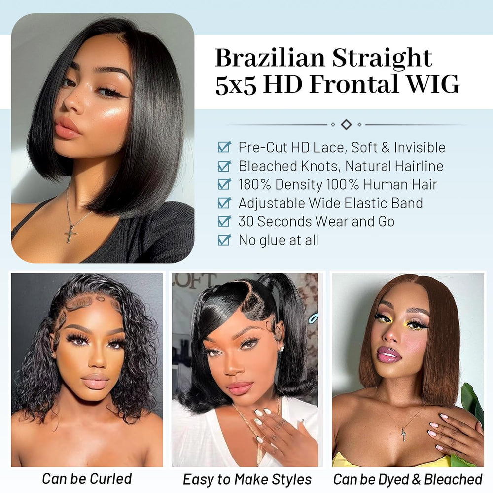 EQ DUOUPA pre-plucked natural hairline bob wig for beginners.