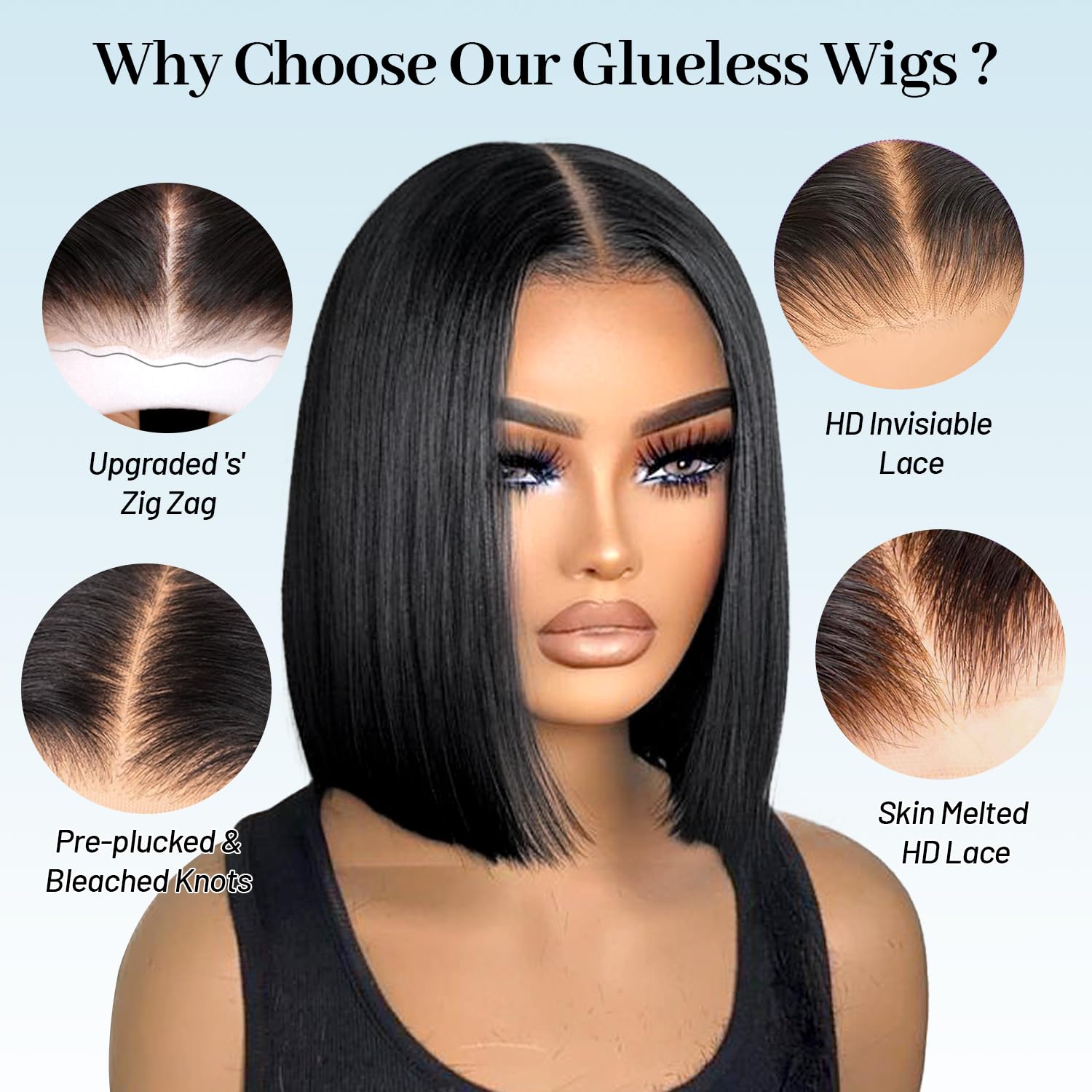 EQ DUOUPA 10 inch glueless bob wig for quick, comfortable styling.