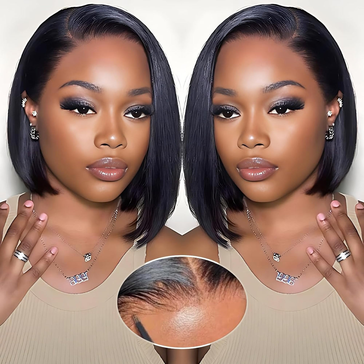 EQ DUOUPA wear-and-go glueless bob wig with lace closure for natural look.