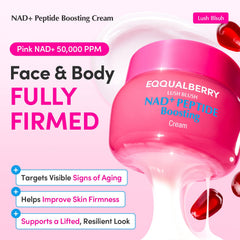 EQQUALBERRY NAD+ Peptide Cream jar closeup shows creamy texture for enhanced hydration.