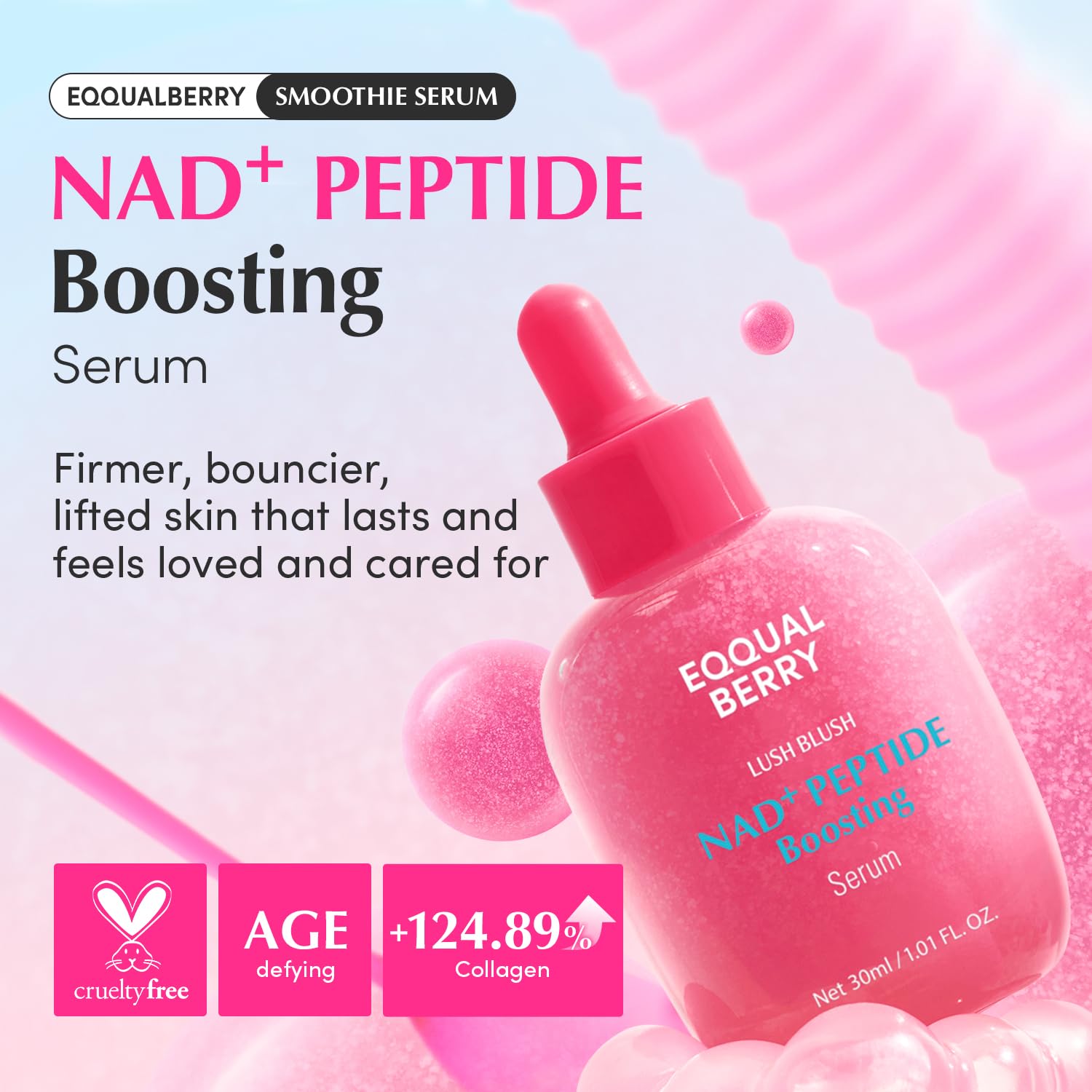 EQQUALBERRY NAD+ Peptide Serum pump dispense for easy, precise application.