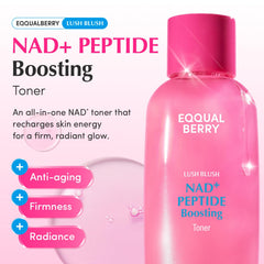 Close-up of EQQUALBERRY NAD+ Peptide Toner ingredients and peptides