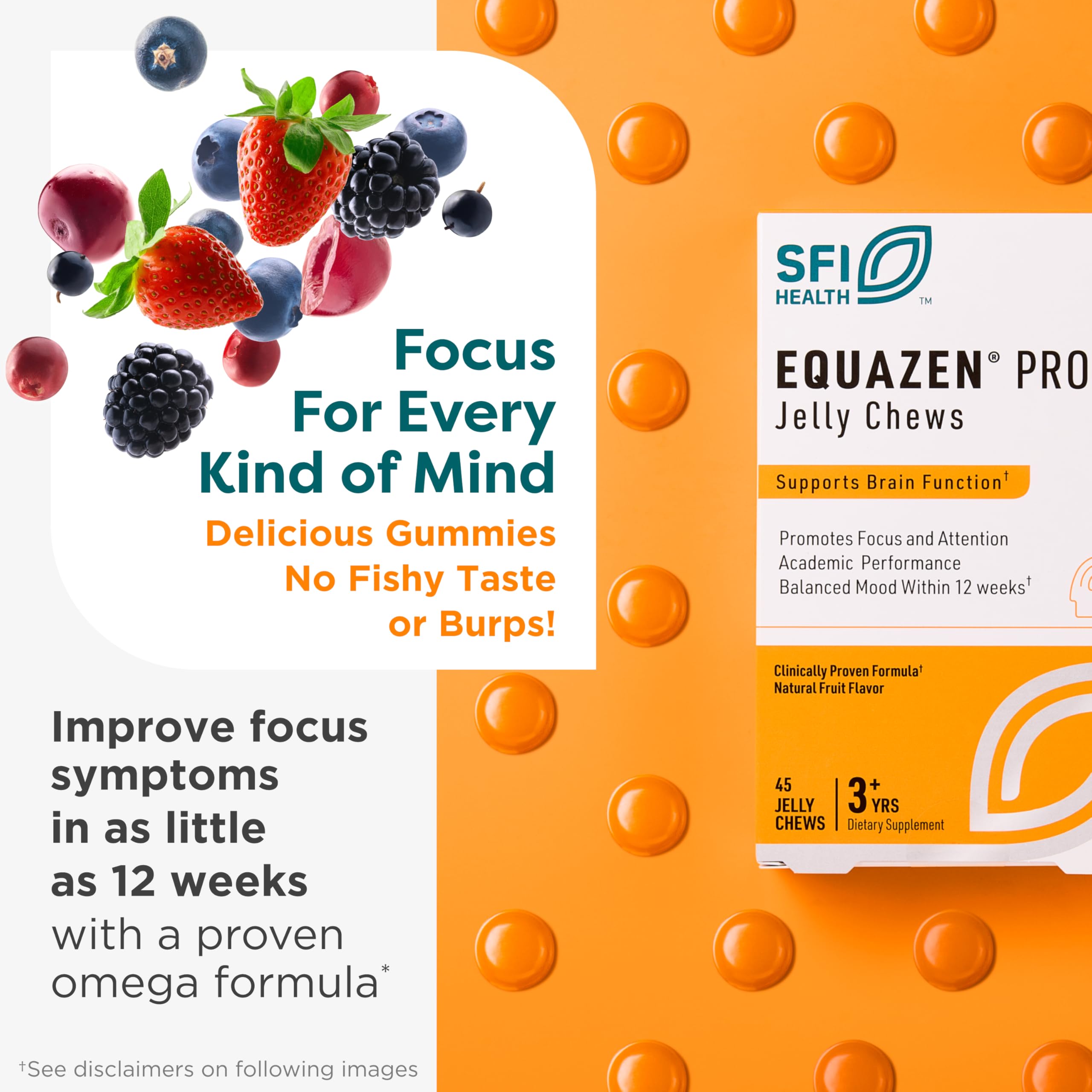 Close-up of Equazen Pro jelly chews, tasty omega-3-6 bite for kids
