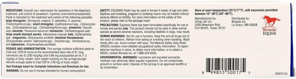 Equimax apple-flavored paste ready for quick, accurate dosing on a horse.