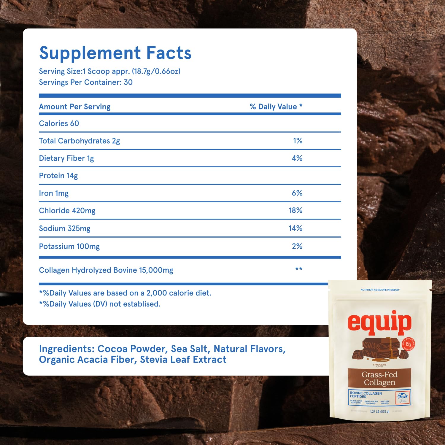 Equip Grass-Fed Collagen Powder chocolate mug — rich flavor to enjoy every day.