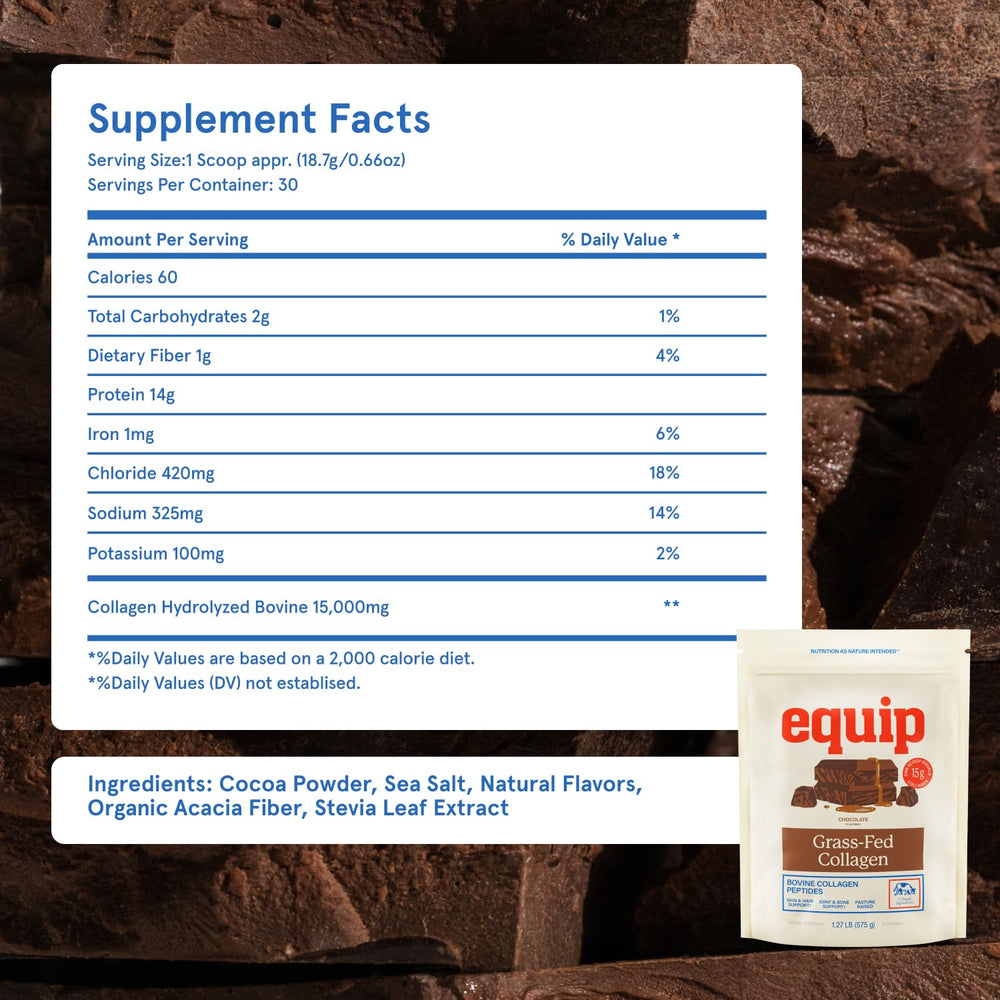 Equip Grass-Fed Collagen Powder chocolate mug — rich flavor to enjoy every day.