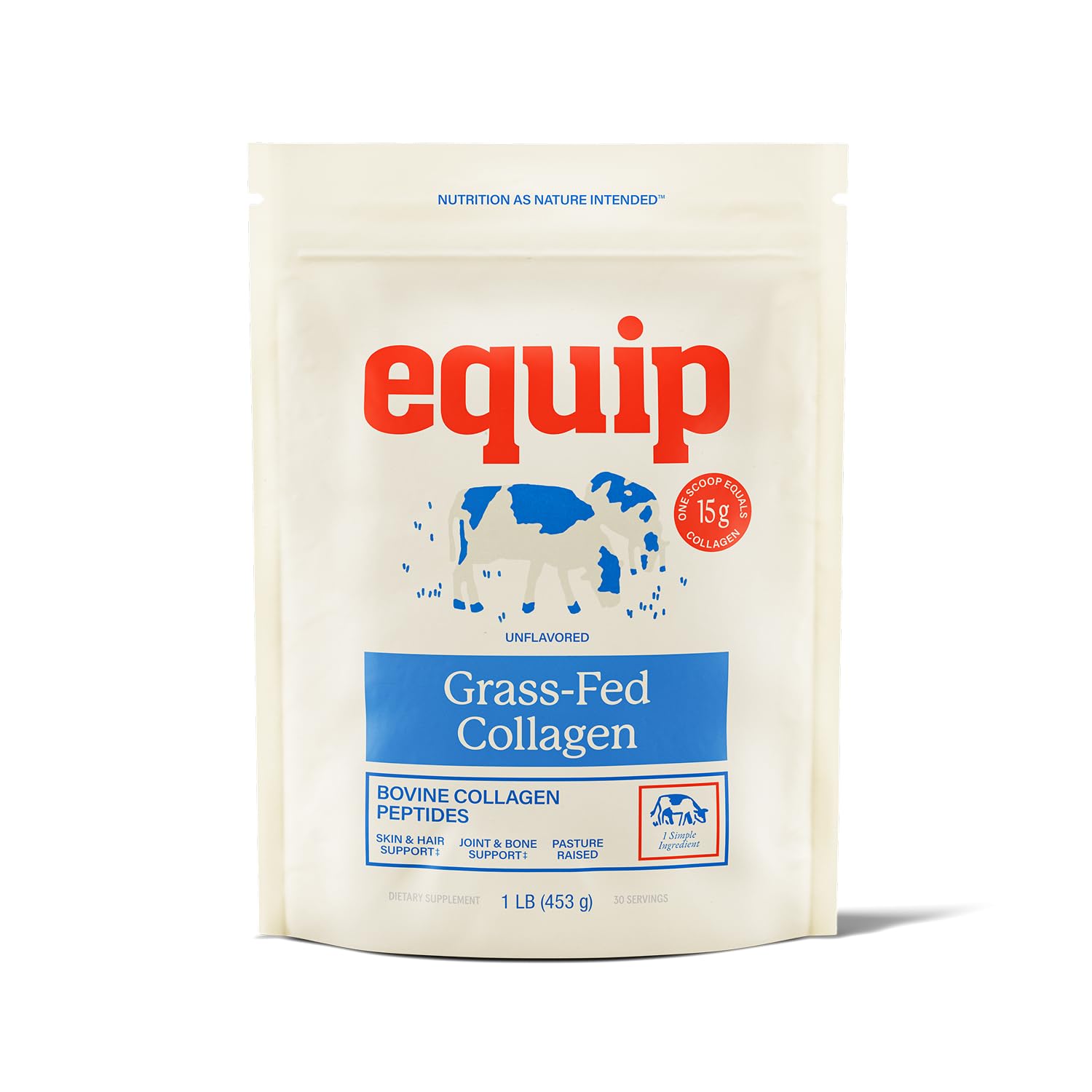 Equip Grass-Fed Collagen Powder bottle pour for easy daily use supporting joints and skin.