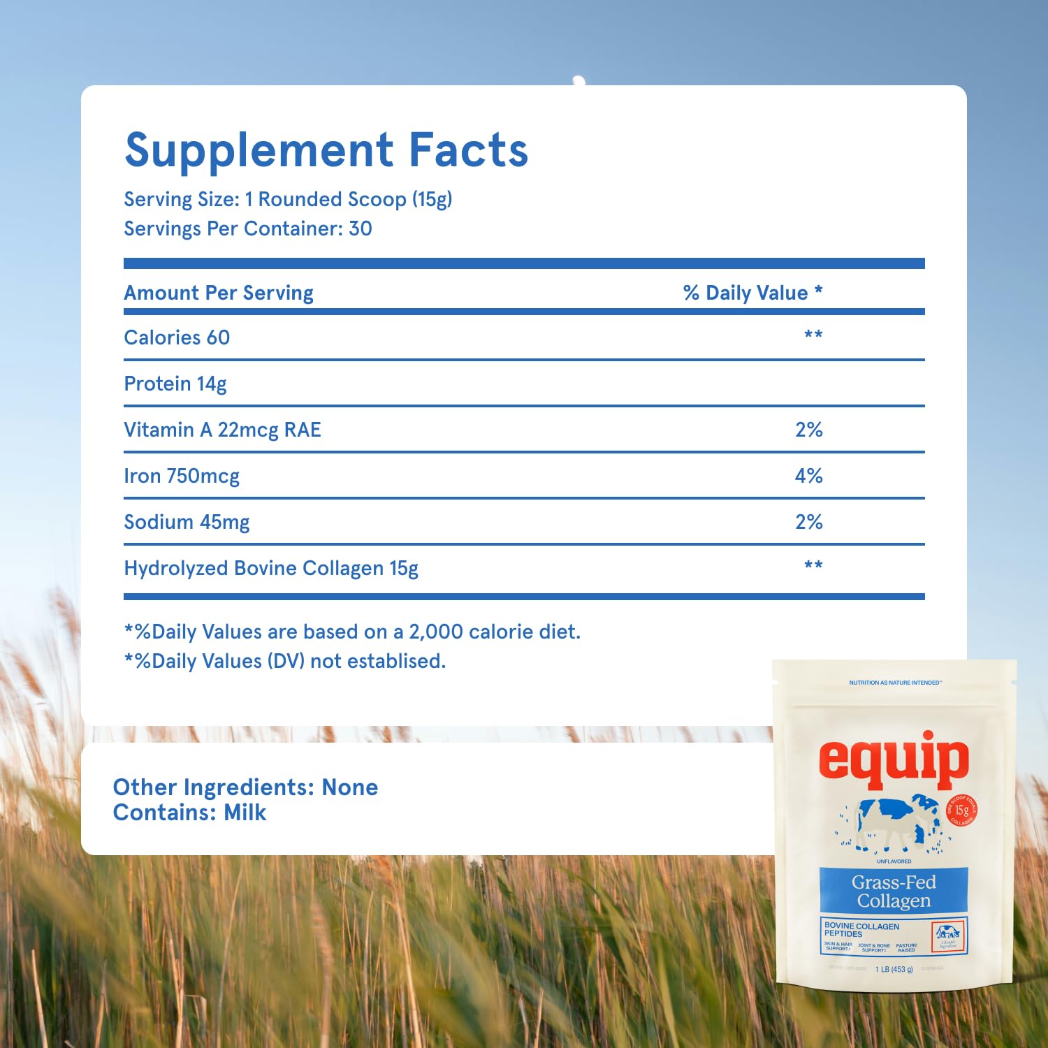 Equip Grass-Fed Collagen Powder smoothie serve shows versatile addition to meals.