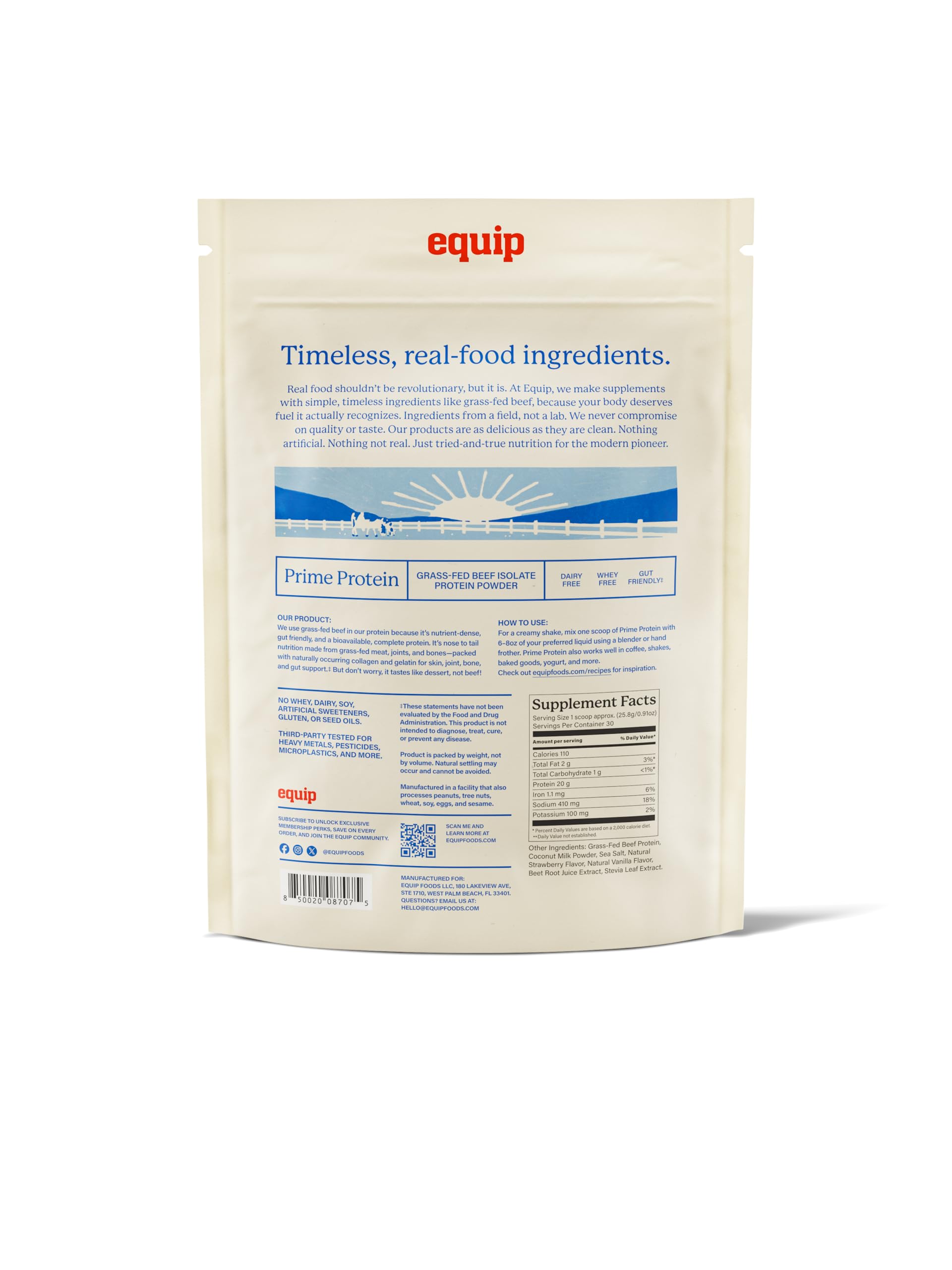 Clean-label packaging of Equip Prime reinforces quality and trust.
