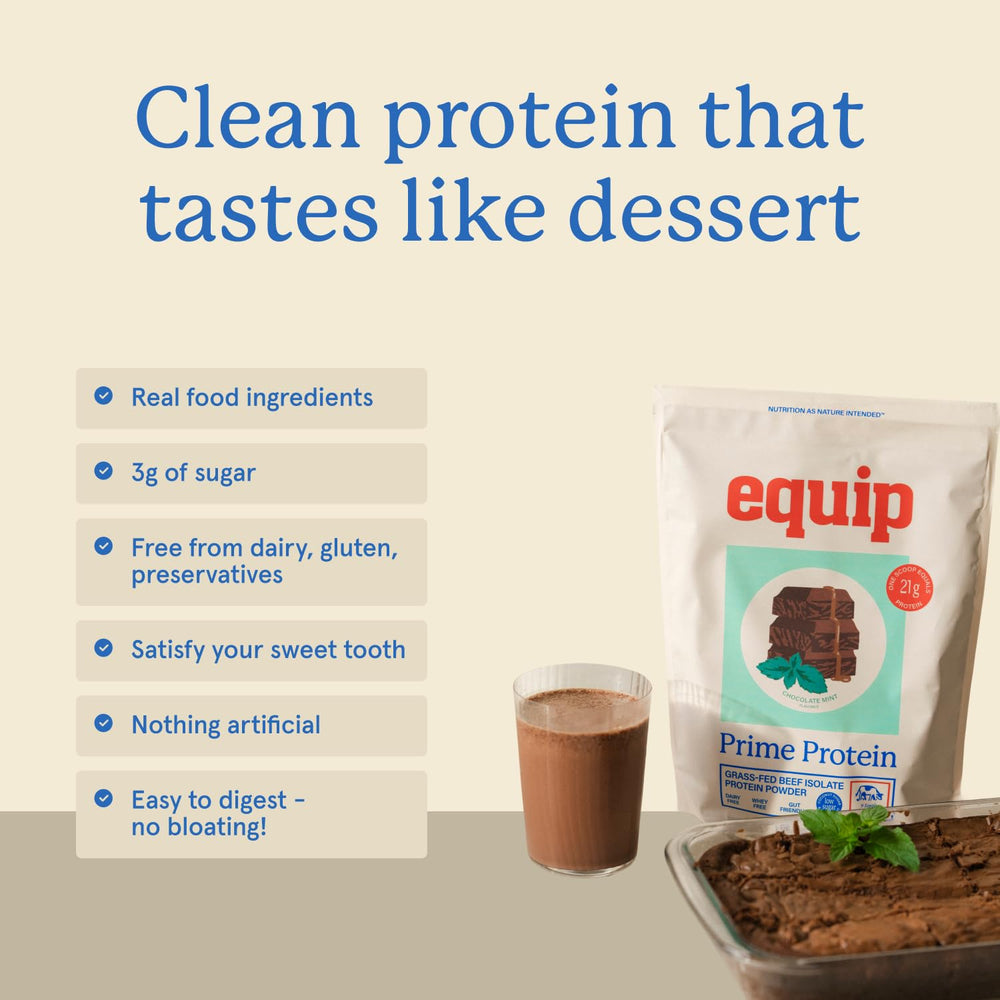 Equip Prime Protein Chocolate Mint flavor highlighting dessert-like taste
