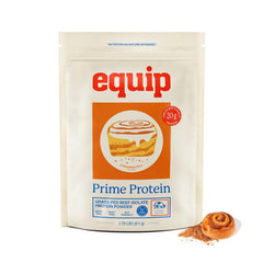 Equip Prime Protein cinnamon roll canister on counter for a protein-packed smoothie.