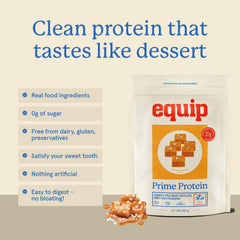 Equip Prime Protein Powder measuring scoop beside canister
