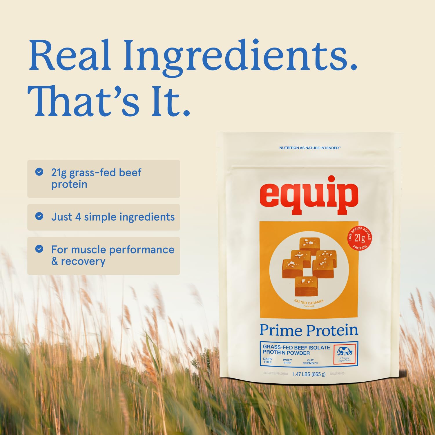 Equip Prime Protein Powder strawberry bottle ready to blend