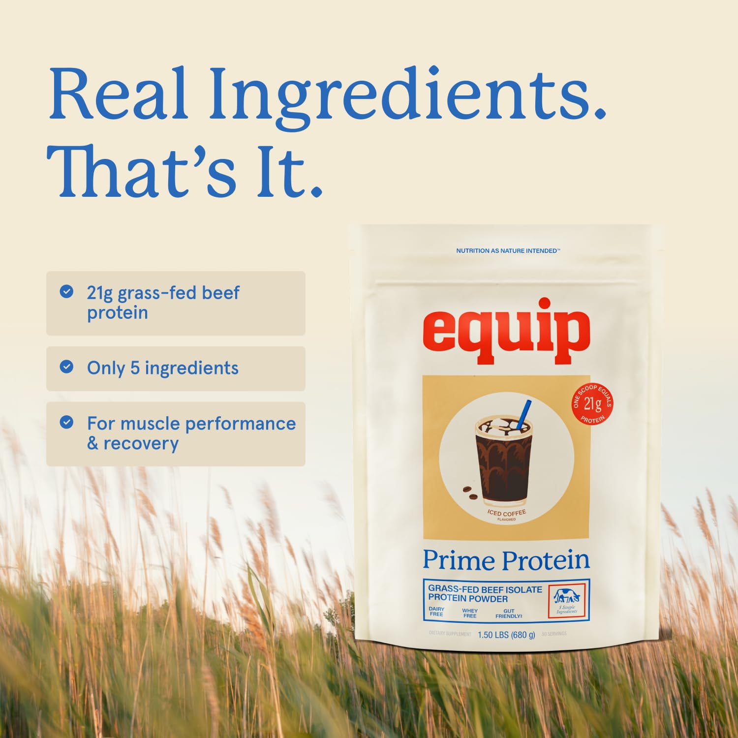 Equip Prime Protein Powder unflavored taste-test closeup features pure protein without additives