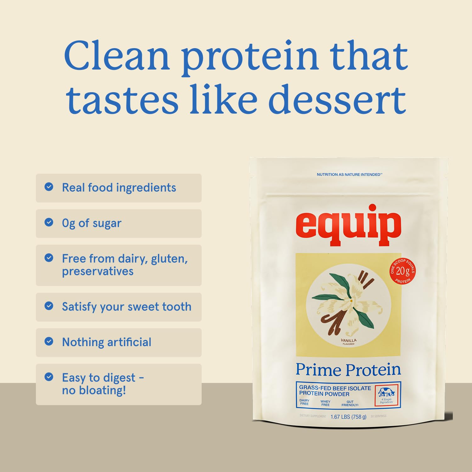 Equip Prime Protein Salted Caramel tub offers dessert-like goodness without sugar.
