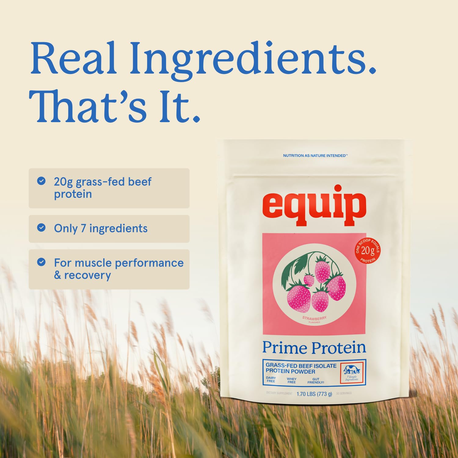 Smoothie featuring Equip Prime protein demonstrates versatile pre- and post-workout use.