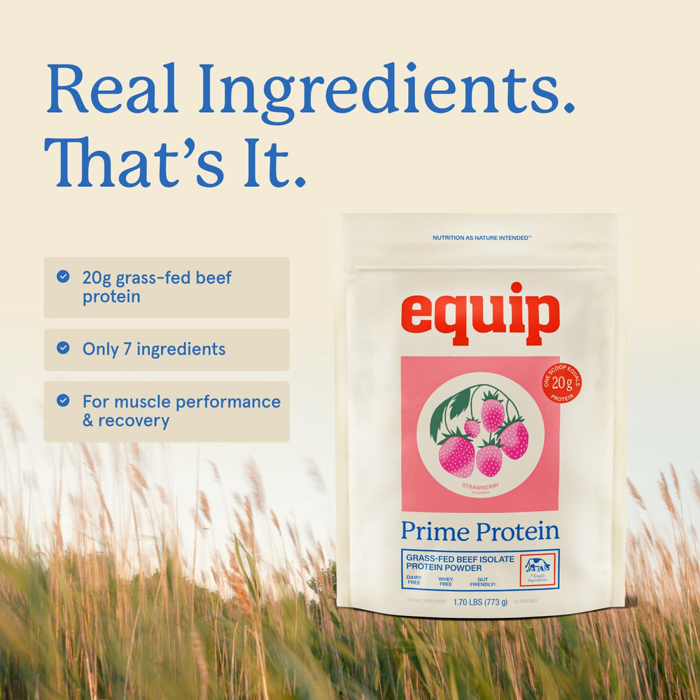 Smoothie featuring Equip Prime protein demonstrates versatile pre- and post-workout use.