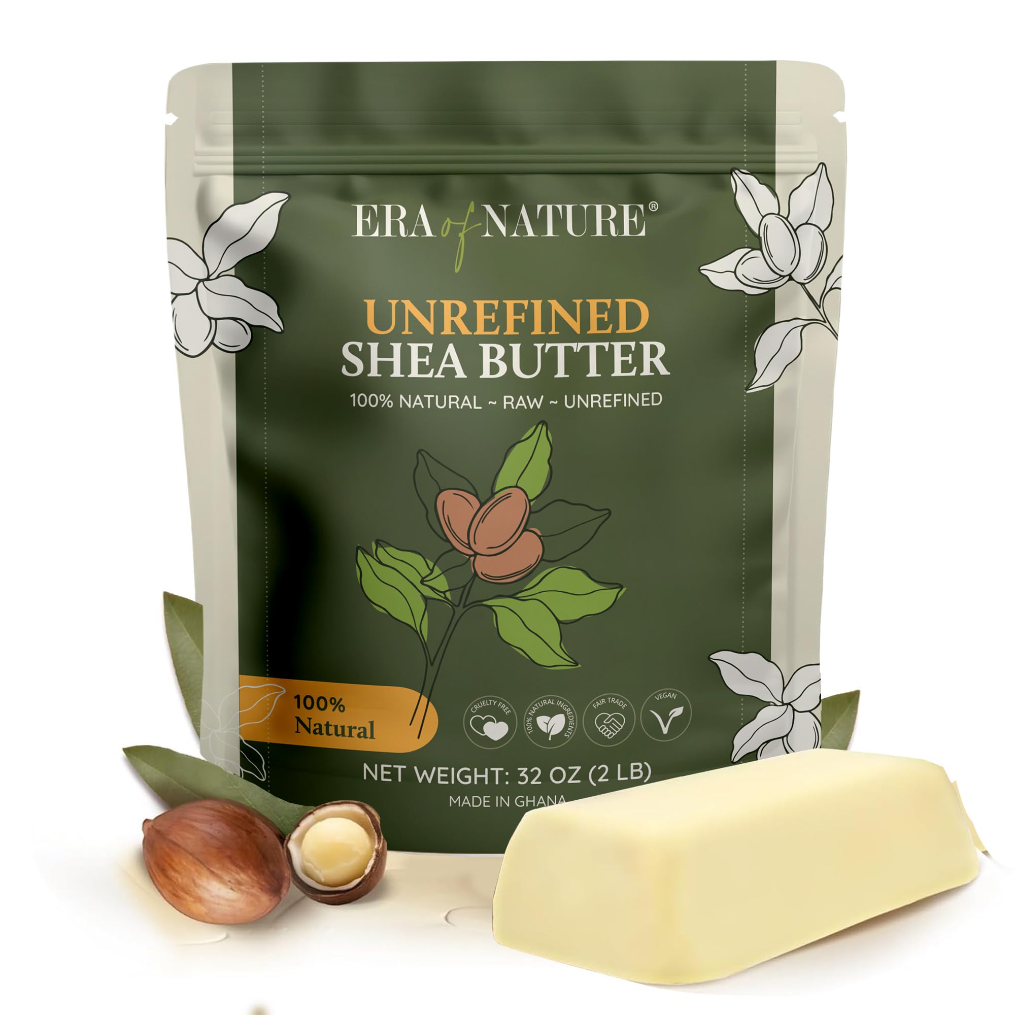 Era of Nature African Shea Butter 32oz jar showing rich, creamy moisture for skin.