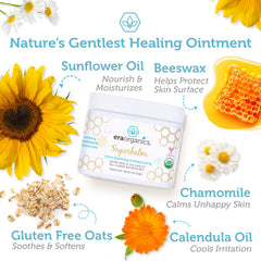 Applying Era Organics Healing Ointment on baby's skin for gentle moisture
