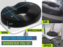 Ergonomic Innovations Donut Pillow with memory foam contours for pressure relief.