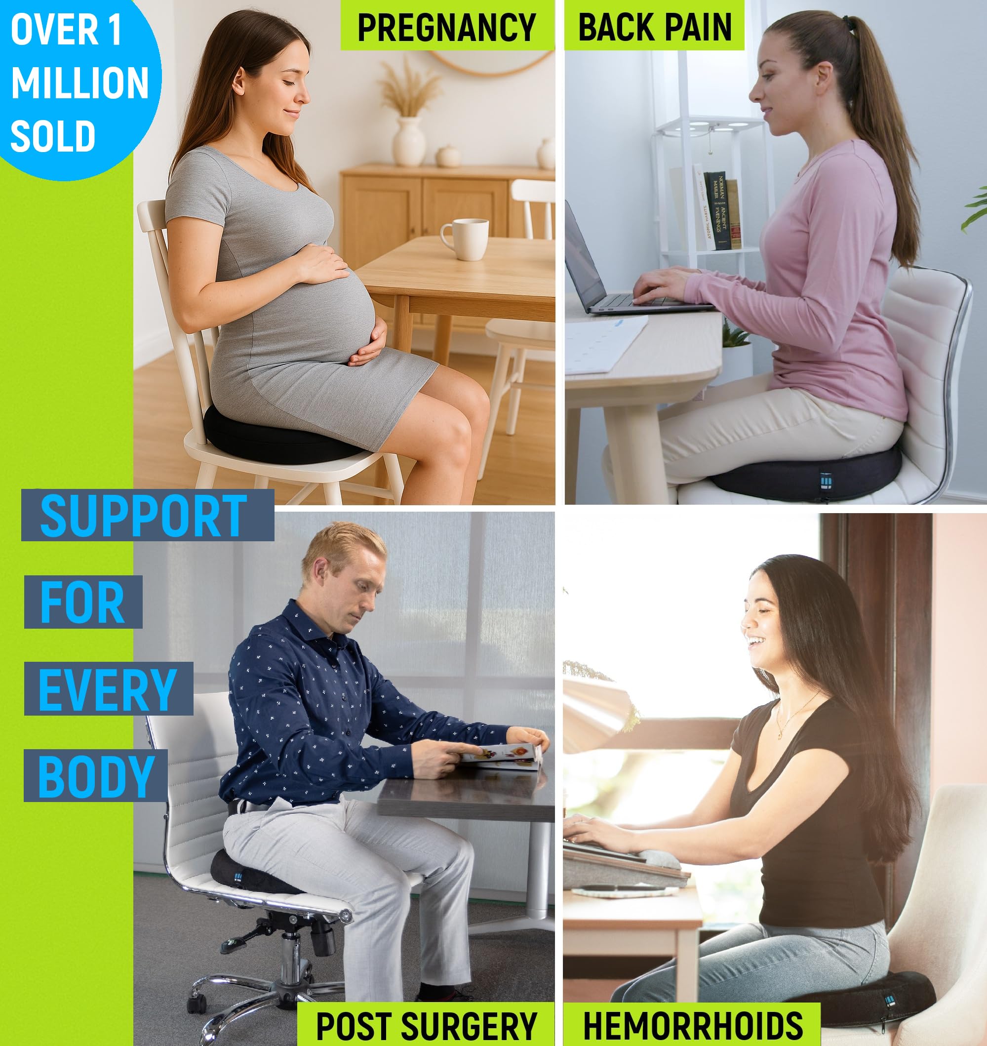 Ergonomic Innovations Donut Pillow non-slip base keeps cushion stable.