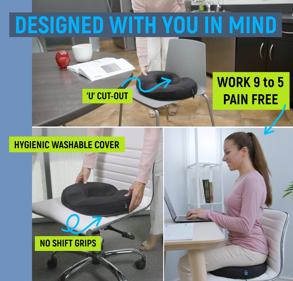 Ergonomic Innovations Donut Pillow removable cover for easy cleaning.
